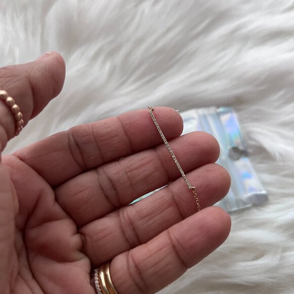 14K Yellow Gold Thin Pave Diamond Bar Necklace - Picture 3 of 3